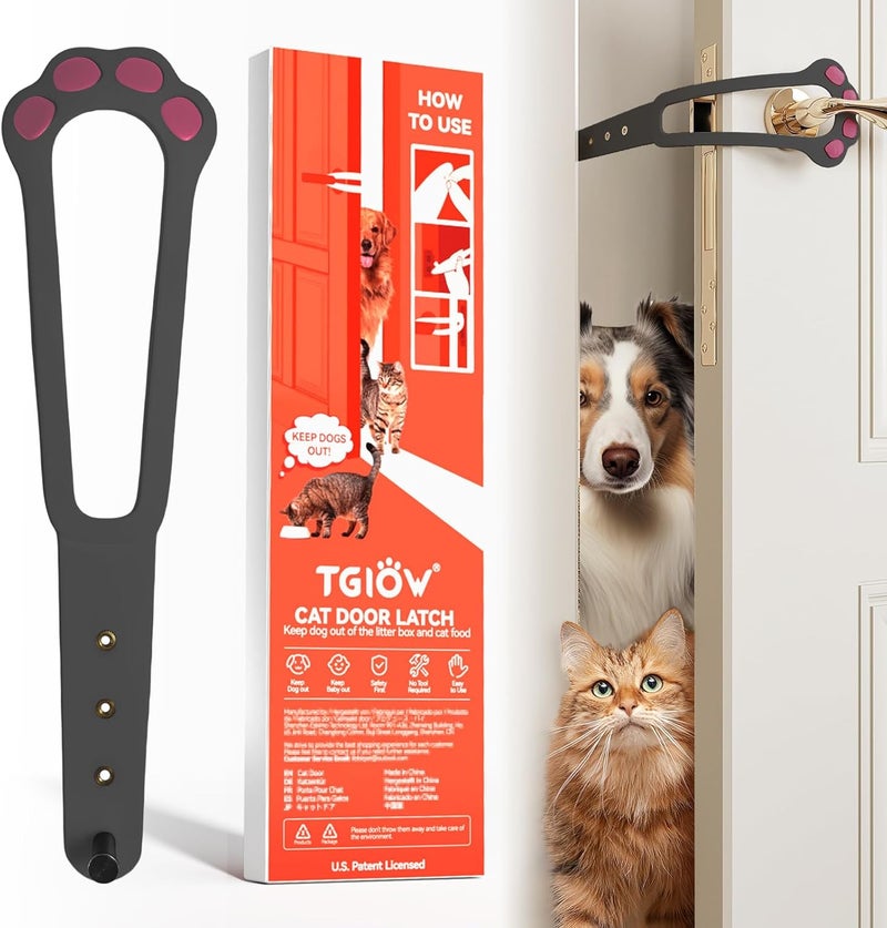 TGIOW Cat Door Latch, 1 Pcs Cat Door Stopper Pet Door Latch to Keep Dog Out of Litter Box and Food, Door Prop for Cat with 4 Adjustable Size Strap 2.2-5" Wide, No Measuring, Easy to Install, Grey - Image 1